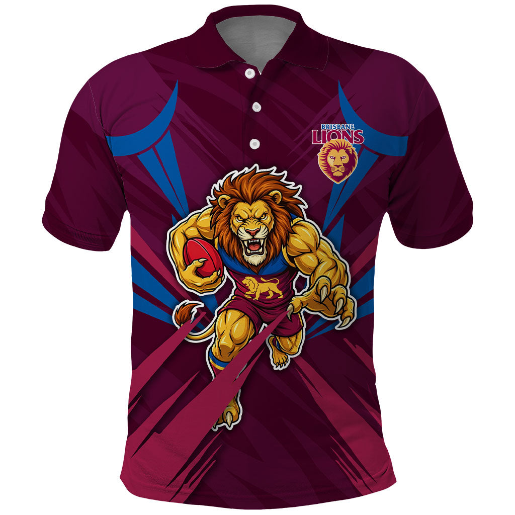 Brisbane Lions Australian Football Polo Shirt Powerful Lion Mascot - Bold Team Colors