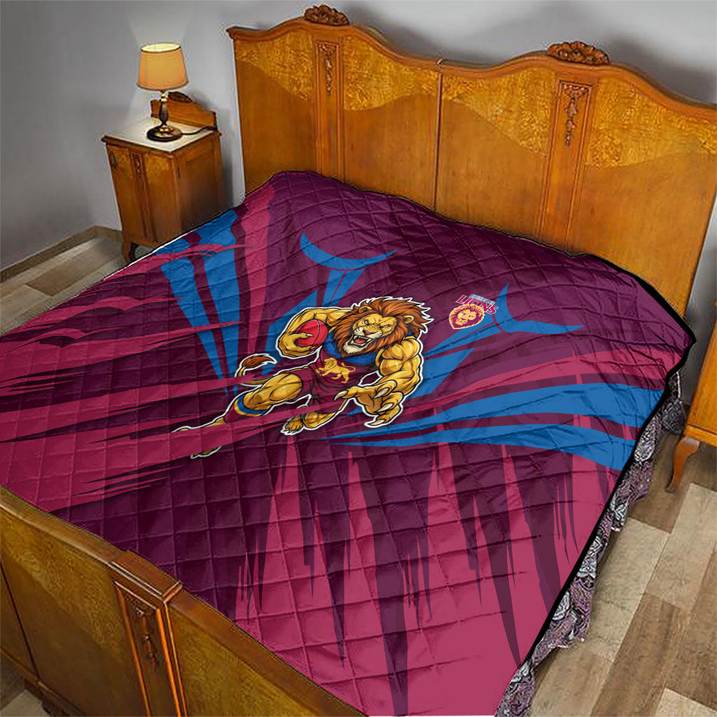Brisbane Lions Australian Football Quilt Powerful Lion Mascot - Bold Team Colors