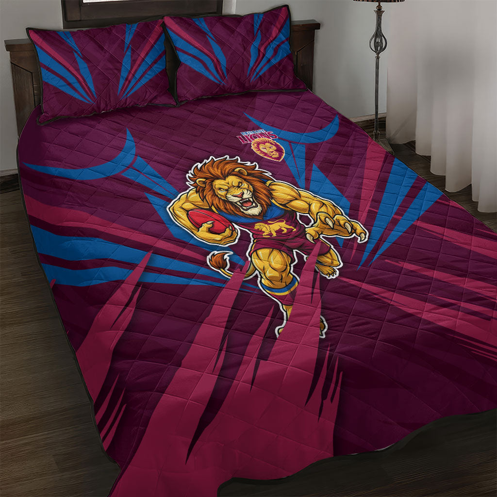 Brisbane Lions Australian Football Quilt Bed Set Powerful Lion Mascot - Bold Team Colors