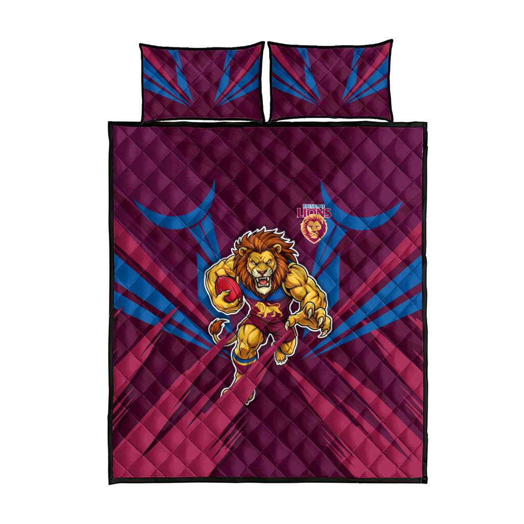 Brisbane Lions Australian Football Quilt Bed Set Powerful Lion Mascot - Bold Team Colors