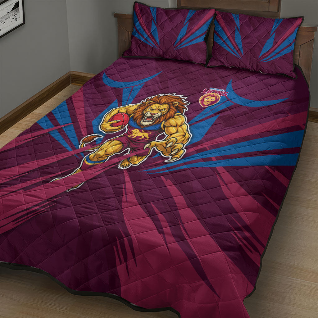 Brisbane Lions Australian Football Quilt Bed Set Powerful Lion Mascot - Bold Team Colors