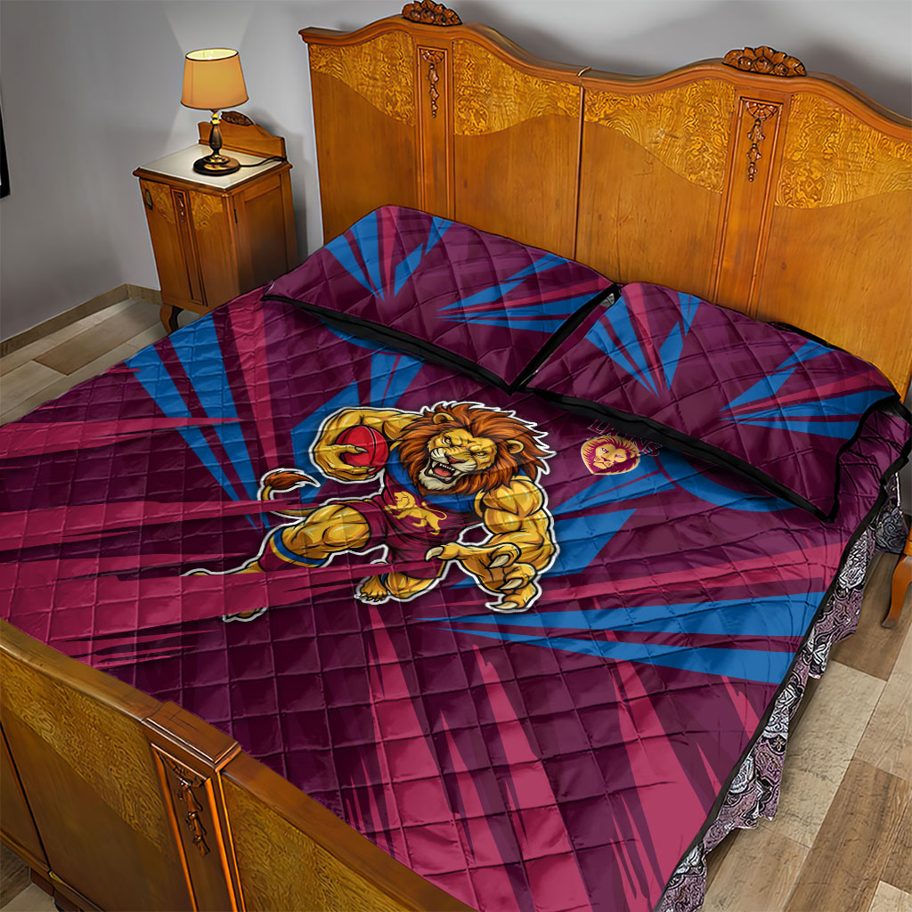 Brisbane Lions Australian Football Quilt Bed Set Powerful Lion Mascot - Bold Team Colors