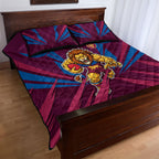 Brisbane Lions Australian Football Quilt Bed Set Powerful Lion Mascot - Bold Team Colors