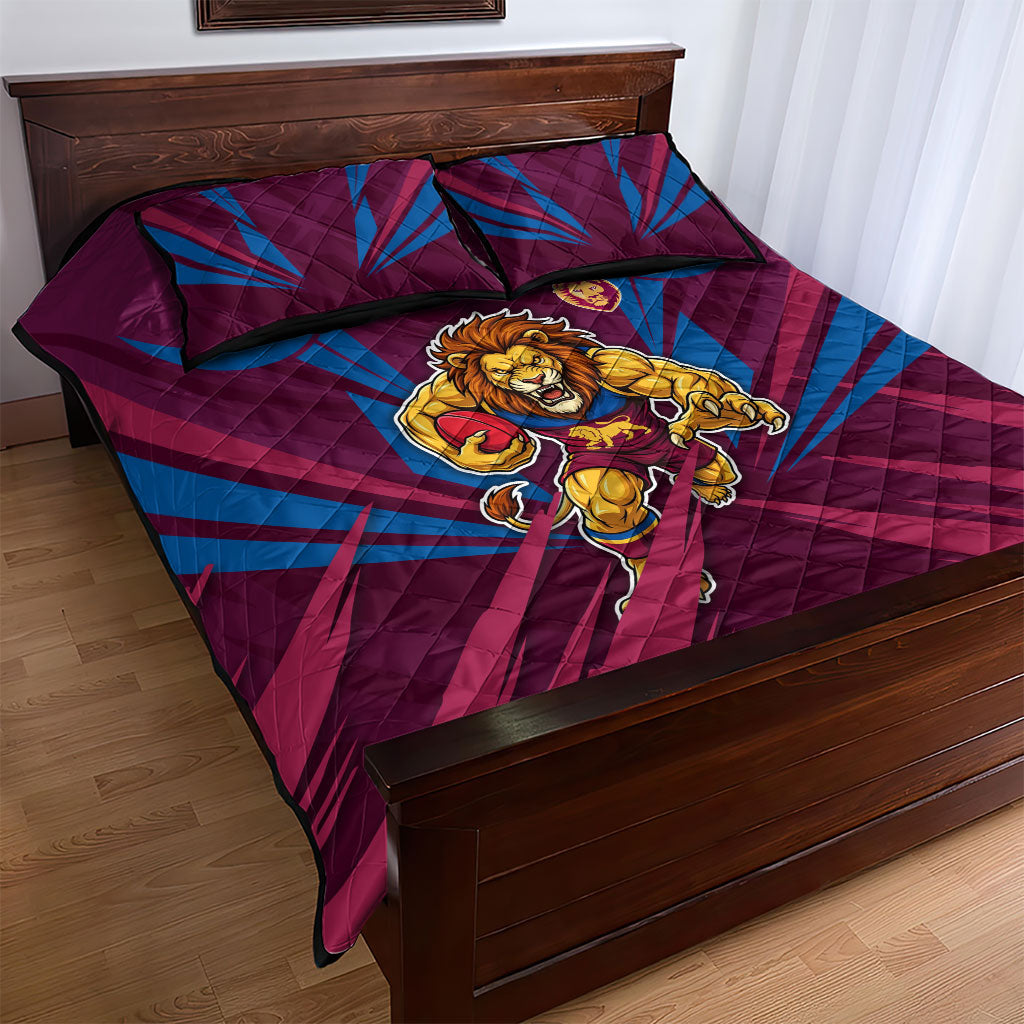 Brisbane Lions Australian Football Quilt Bed Set Powerful Lion Mascot - Bold Team Colors