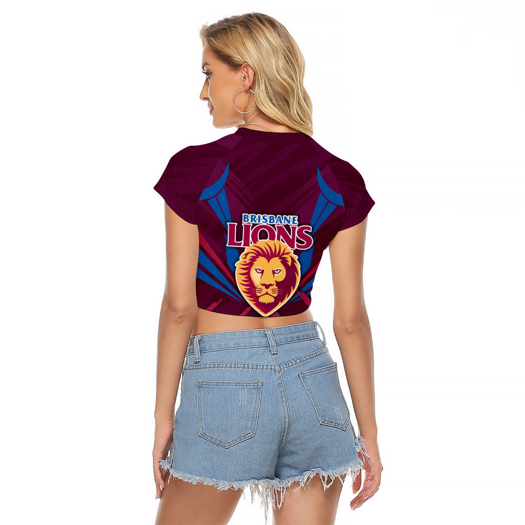 Brisbane Lions Australian Football Raglan Cropped T Shirt Powerful Lion Mascot - Bold Team Colors