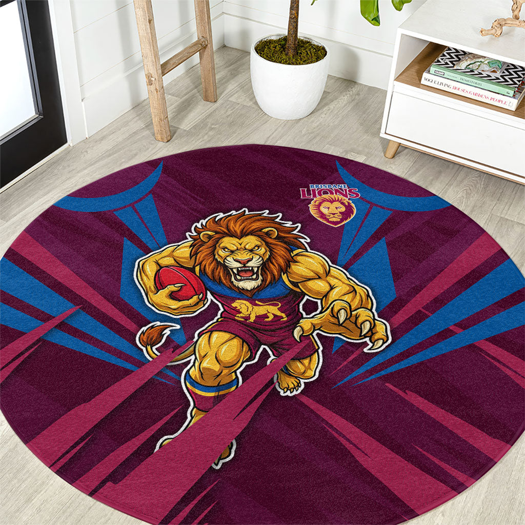 Brisbane Lions Australian Football Round Carpet Powerful Lion Mascot - Bold Team Colors