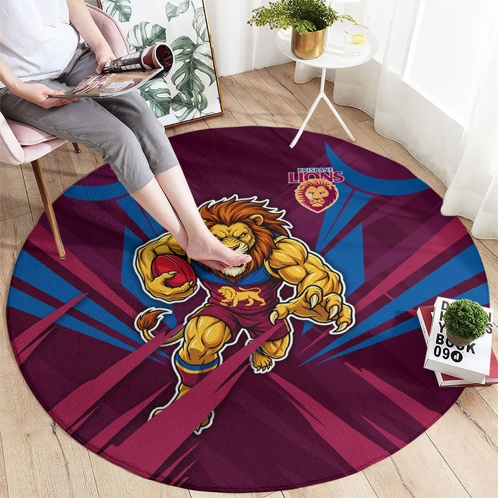 Brisbane Lions Australian Football Round Carpet Powerful Lion Mascot - Bold Team Colors