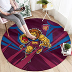 Brisbane Lions Australian Football Round Carpet Powerful Lion Mascot - Bold Team Colors