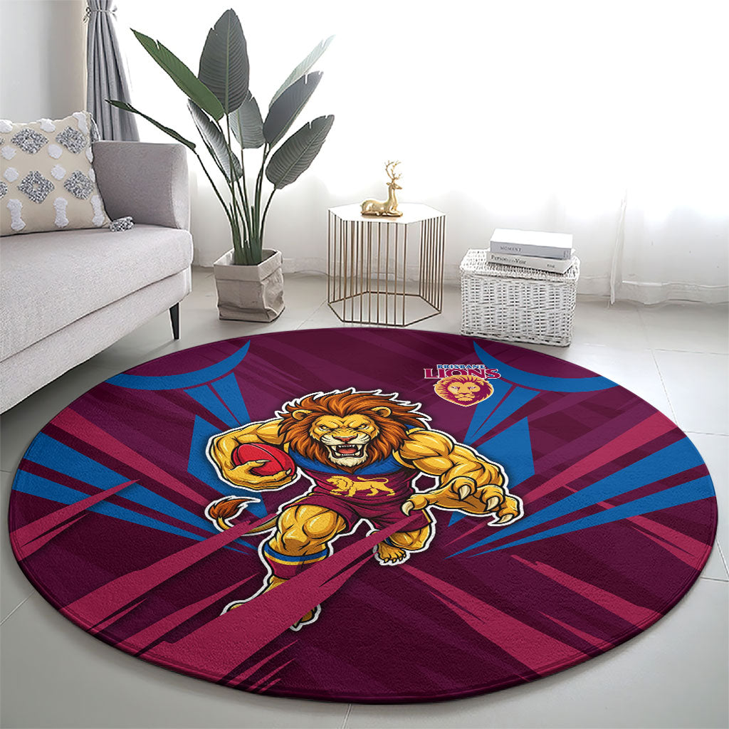 Brisbane Lions Australian Football Round Carpet Powerful Lion Mascot - Bold Team Colors