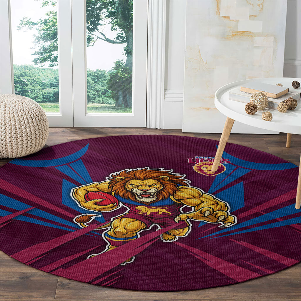 Brisbane Lions Australian Football Round Carpet Powerful Lion Mascot - Bold Team Colors
