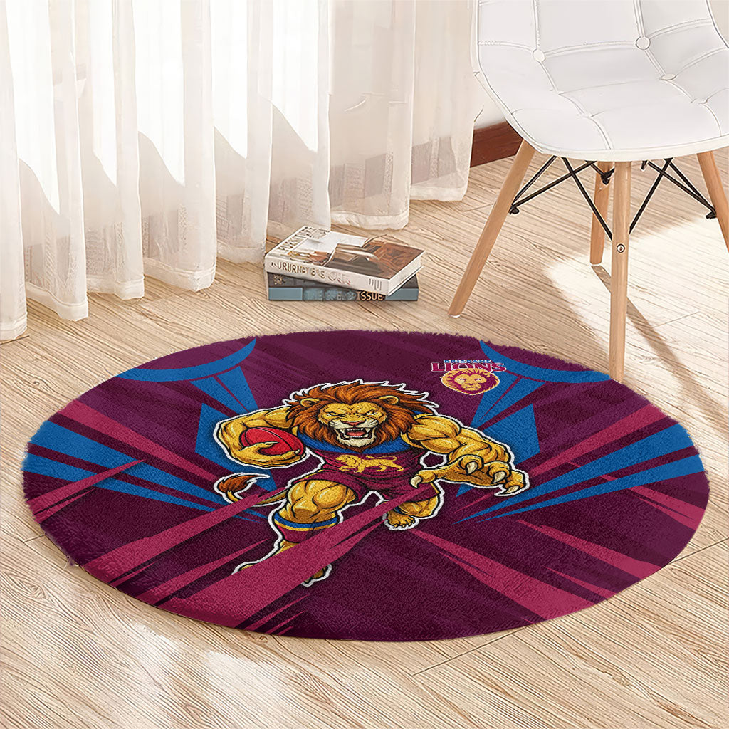 Brisbane Lions Australian Football Round Carpet Powerful Lion Mascot - Bold Team Colors