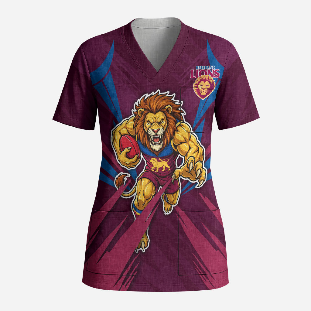 Brisbane Lions Australian Football Scrub Top Powerful Lion Mascot - Bold Team Colors