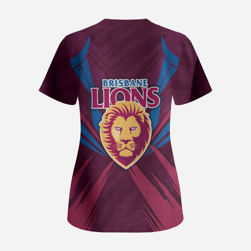 Brisbane Lions Australian Football Scrub Top Powerful Lion Mascot - Bold Team Colors