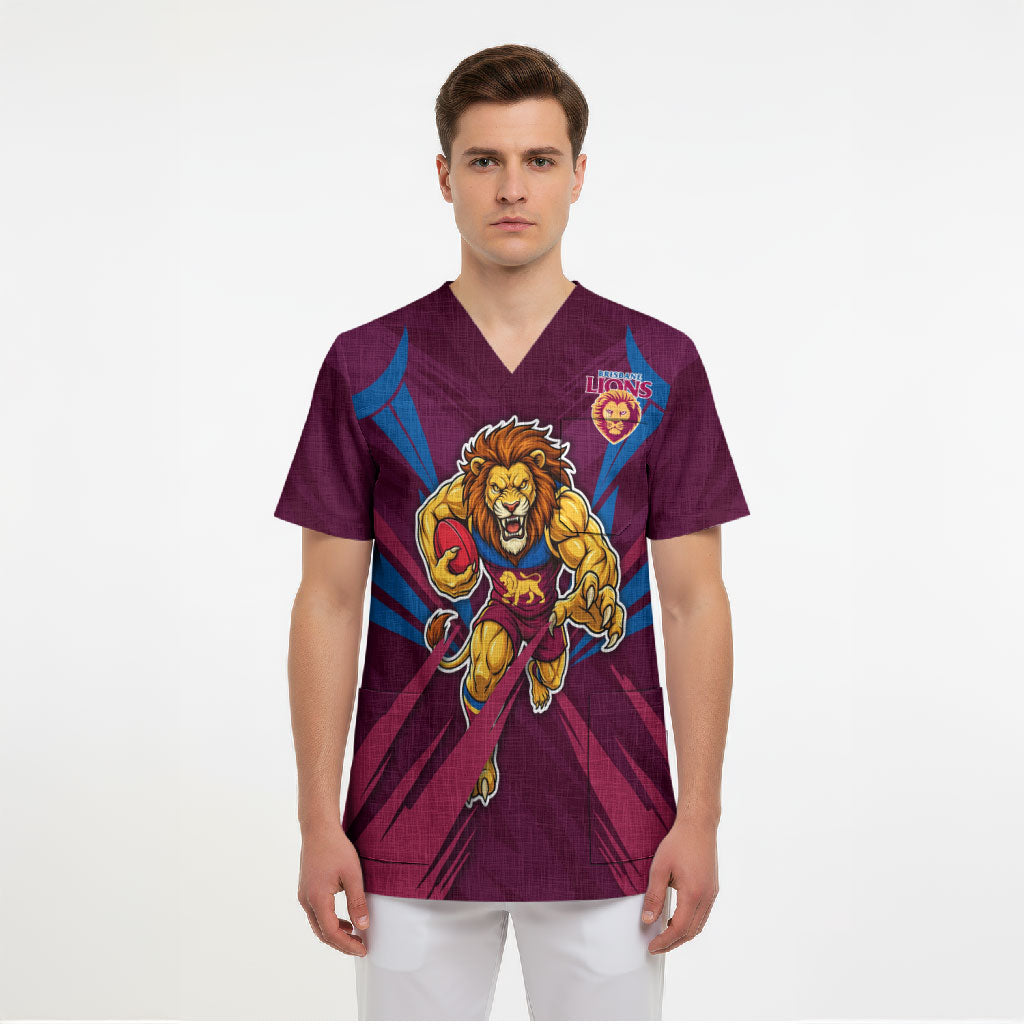 Brisbane Lions Australian Football Scrub Top Powerful Lion Mascot - Bold Team Colors