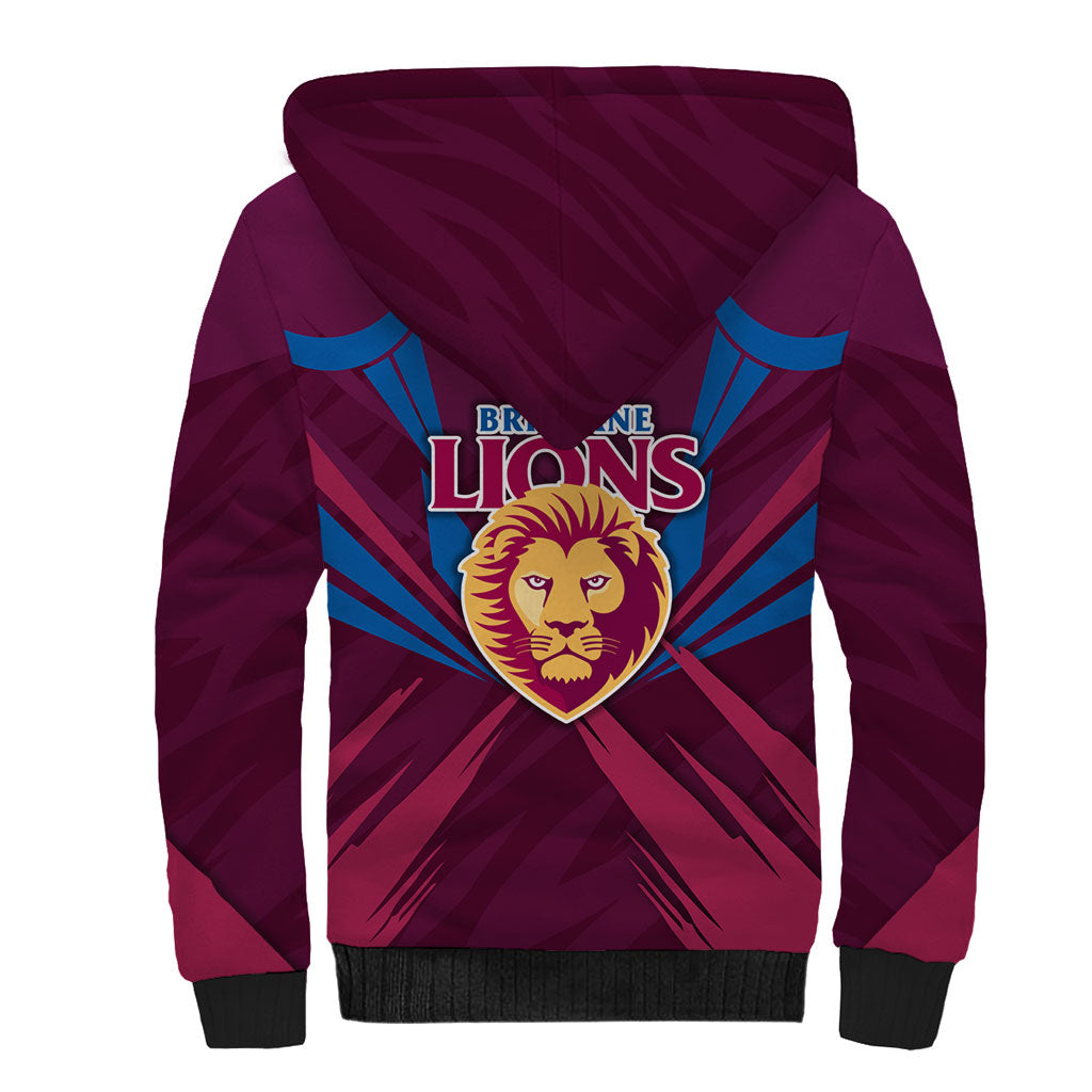 Brisbane Lions Australian Football Sherpa Hoodie Powerful Lion Mascot - Bold Team Colors