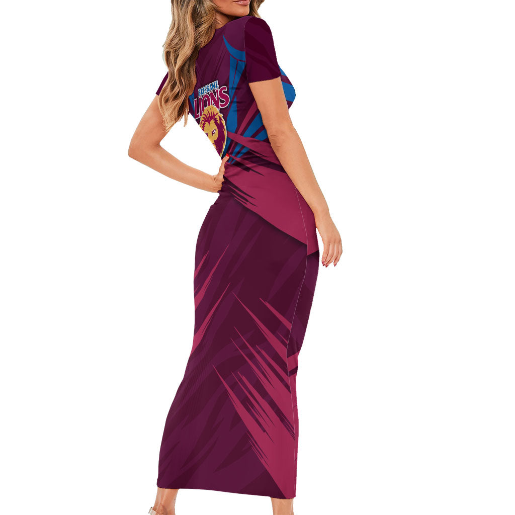 Brisbane Lions Australian Football Short Sleeve Bodycon Dress Powerful Lion Mascot - Bold Team Colors