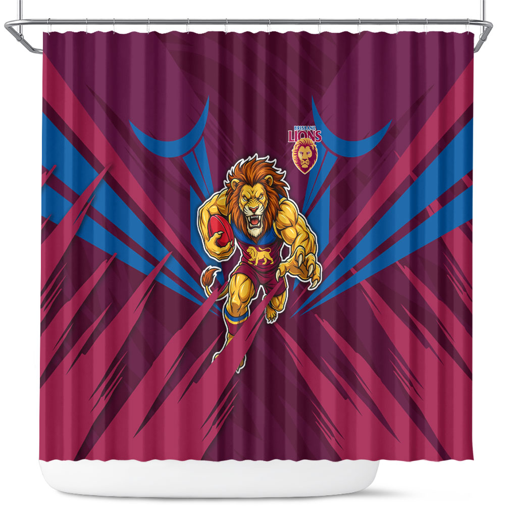 Brisbane Lions Australian Football Shower Curtain Powerful Lion Mascot - Bold Team Colors