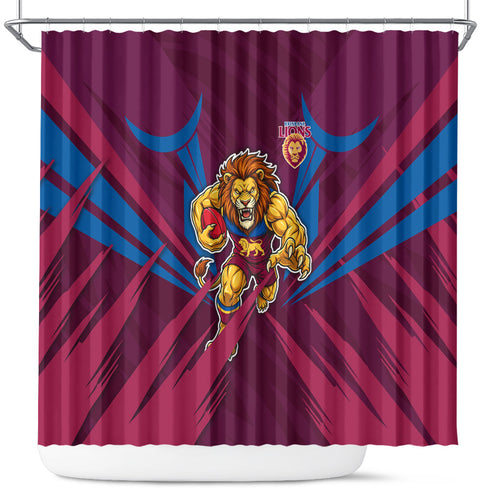 Brisbane Lions Australian Football Shower Curtain Powerful Lion Mascot - Bold Team Colors