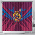 Brisbane Lions Australian Football Shower Curtain Powerful Lion Mascot - Bold Team Colors