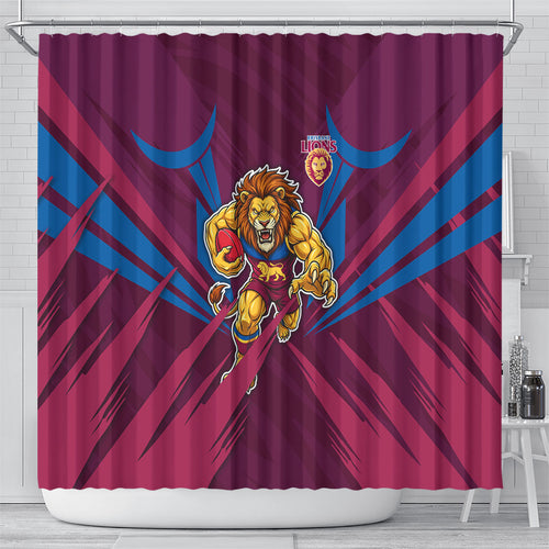 Brisbane Lions Australian Football Shower Curtain Powerful Lion Mascot - Bold Team Colors