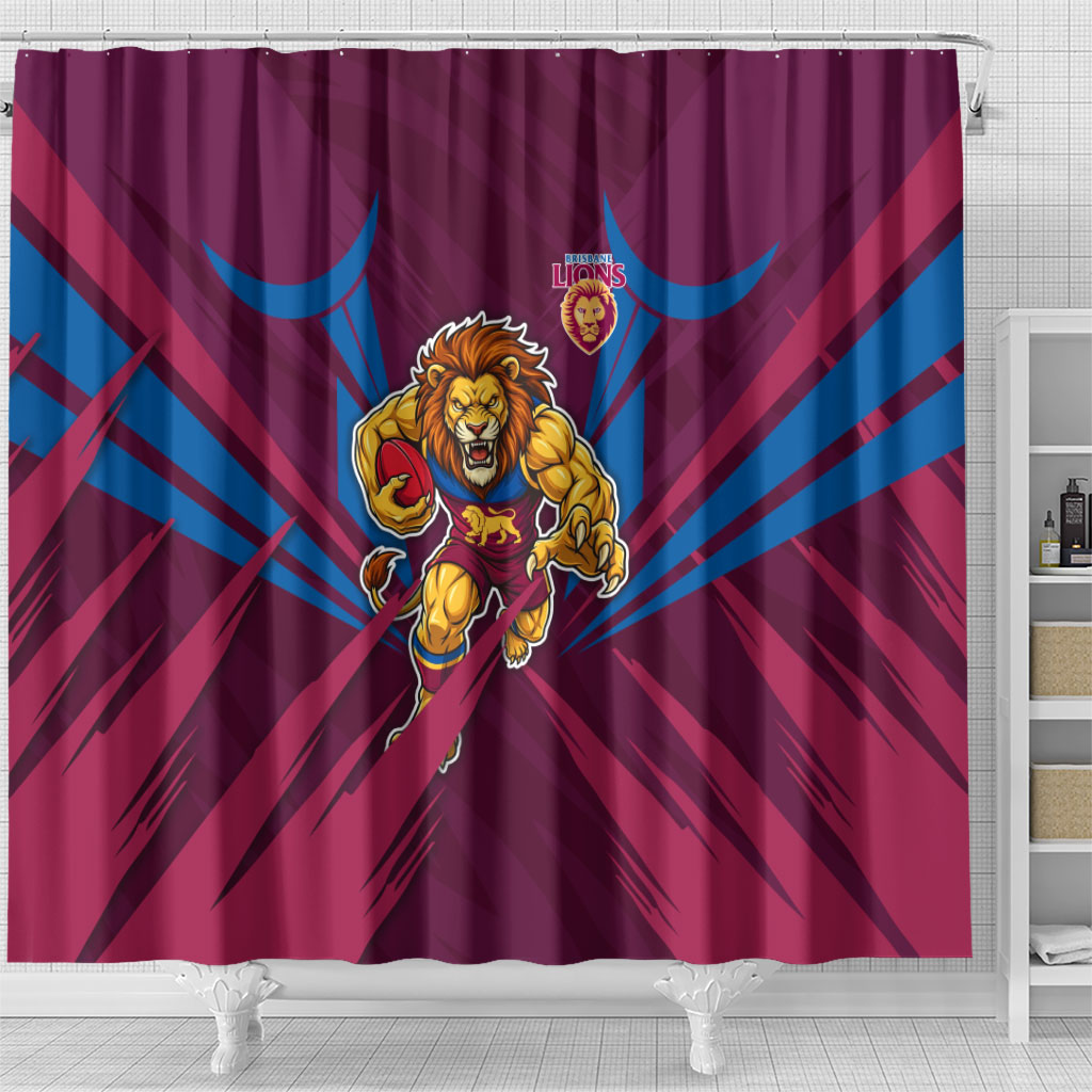Brisbane Lions Australian Football Shower Curtain Powerful Lion Mascot - Bold Team Colors