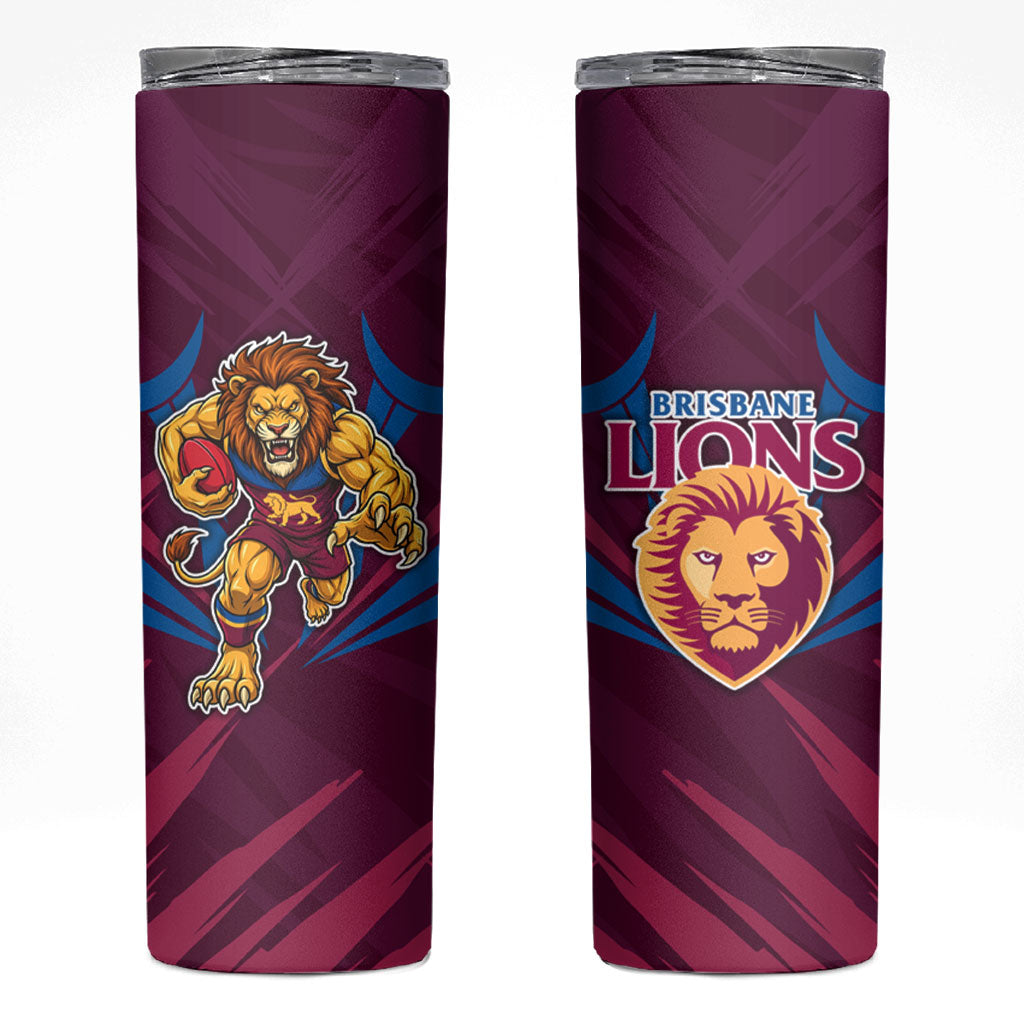 Brisbane Lions Australian Football Skinny Tumbler Powerful Lion Mascot - Bold Team Colors