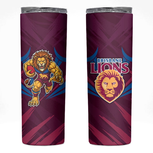 Brisbane Lions Australian Football Skinny Tumbler Powerful Lion Mascot - Bold Team Colors