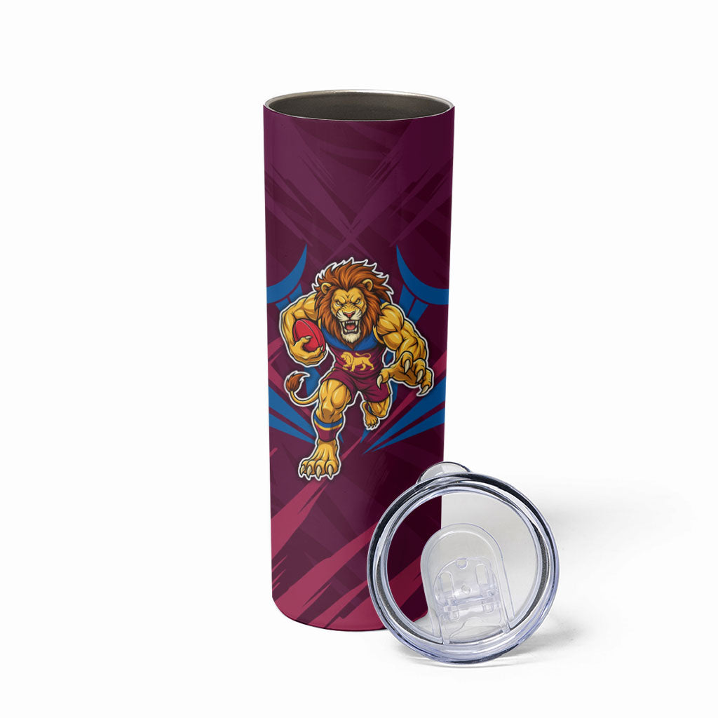 Brisbane Lions Australian Football Skinny Tumbler Powerful Lion Mascot - Bold Team Colors