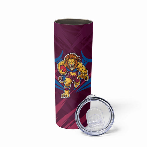 Brisbane Lions Australian Football Skinny Tumbler Powerful Lion Mascot - Bold Team Colors