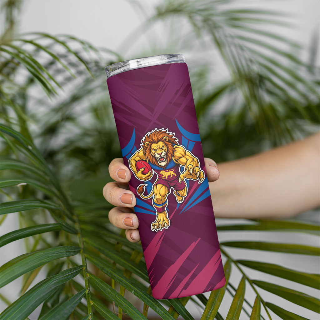 Brisbane Lions Australian Football Skinny Tumbler Powerful Lion Mascot - Bold Team Colors