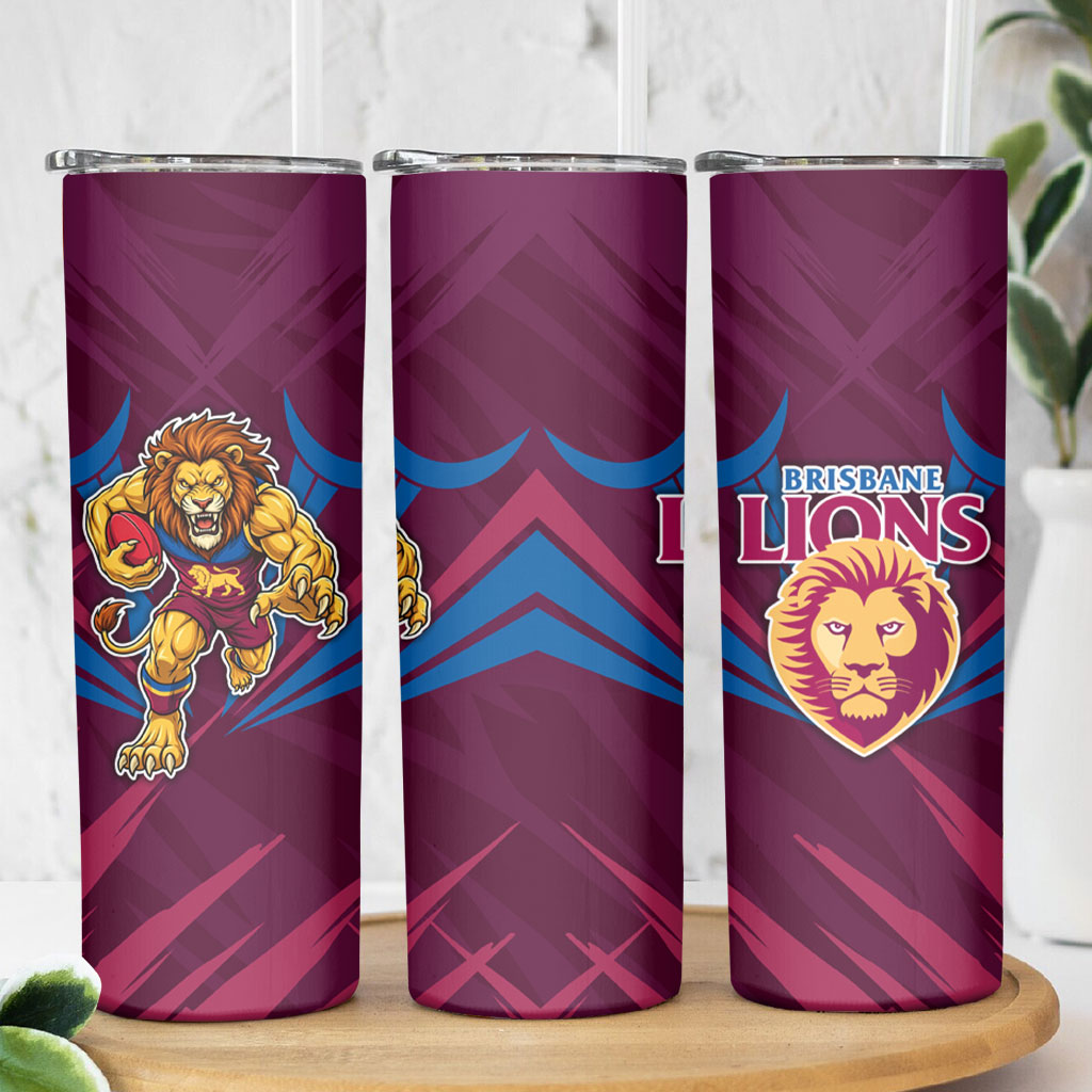 Brisbane Lions Australian Football Skinny Tumbler Powerful Lion Mascot - Bold Team Colors