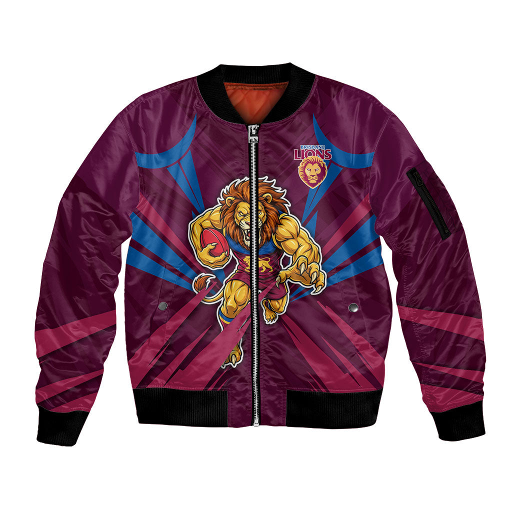 Brisbane Lions Australian Football Sleeve Zip Bomber Jacket Powerful Lion Mascot - Bold Team Colors