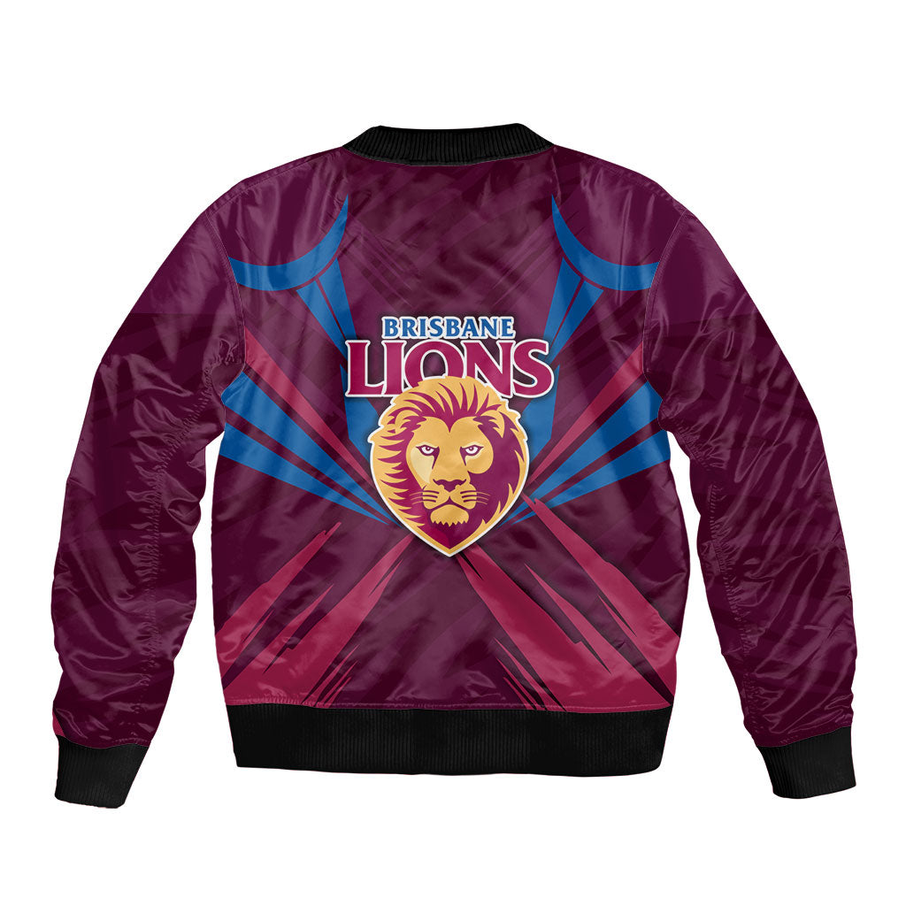 Brisbane Lions Australian Football Sleeve Zip Bomber Jacket Powerful Lion Mascot - Bold Team Colors