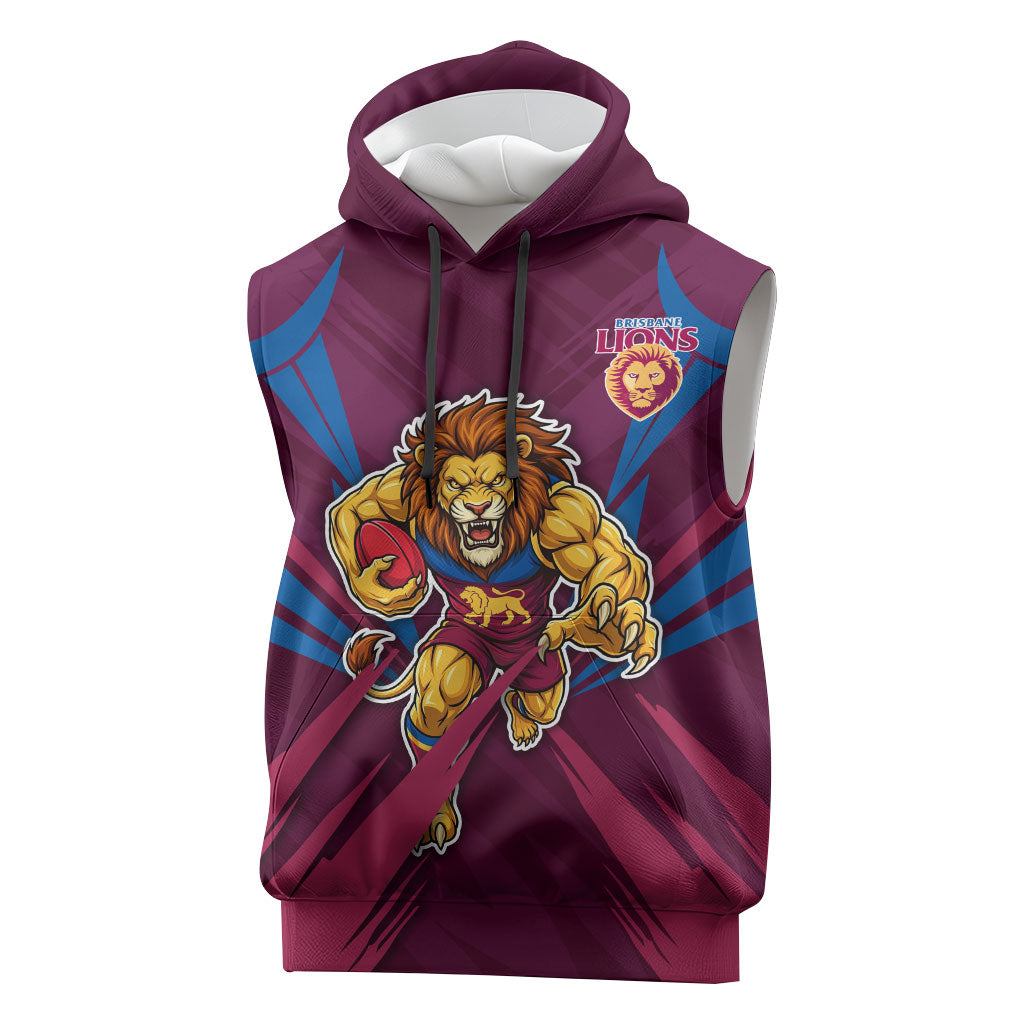 Brisbane Lions Australian Football Sleeveless Hoodie Powerful Lion Mascot - Bold Team Colors