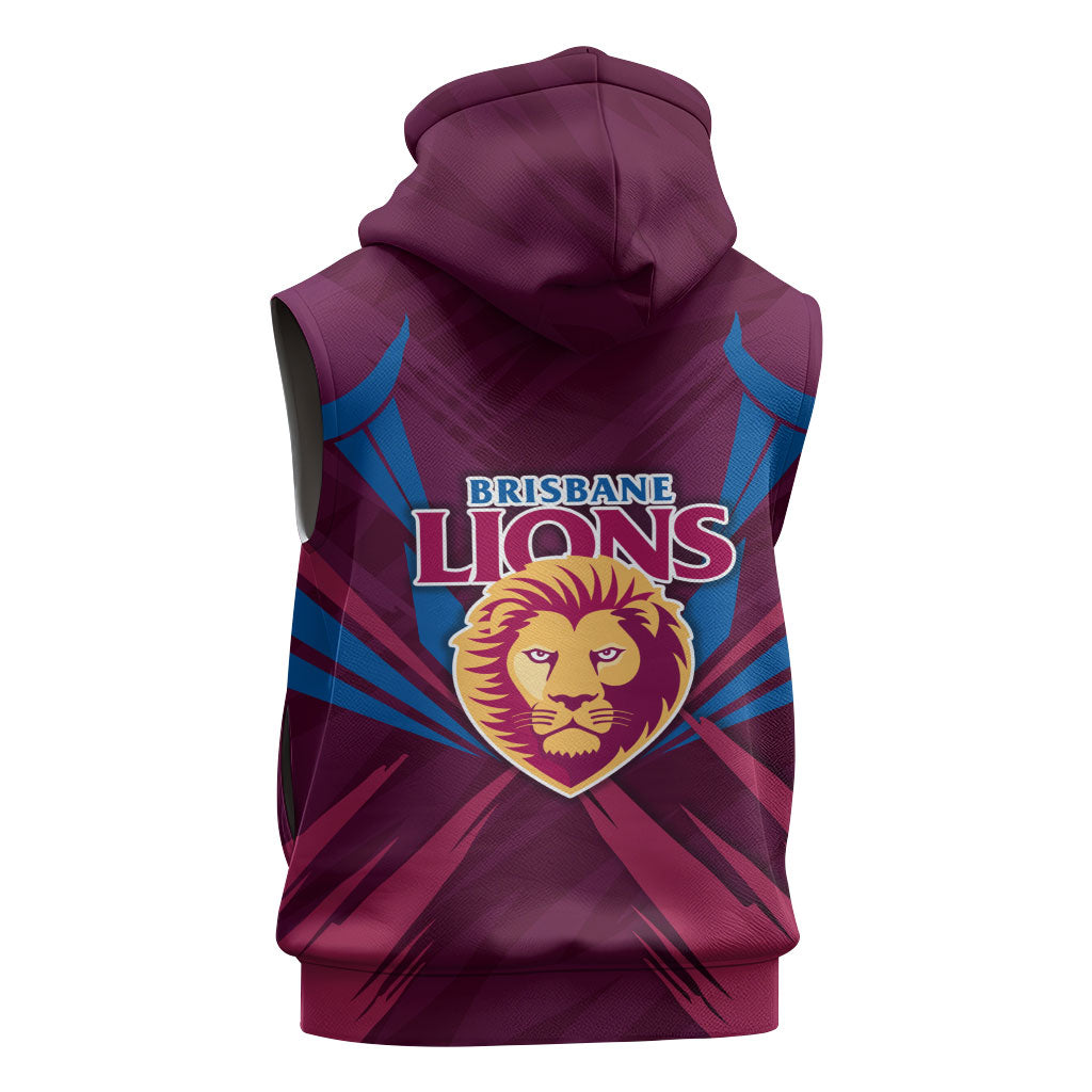 Brisbane Lions Australian Football Sleeveless Hoodie Powerful Lion Mascot - Bold Team Colors