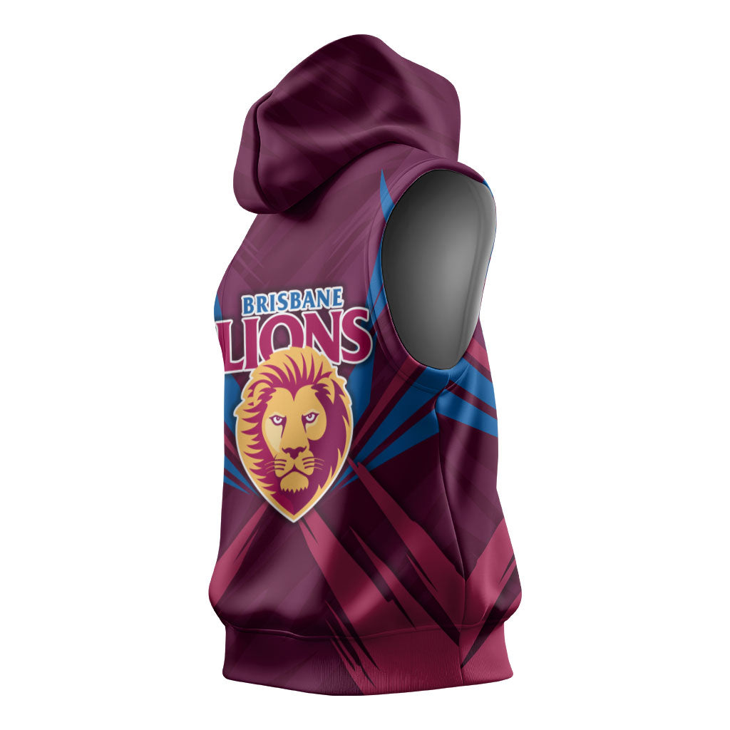 Brisbane Lions Australian Football Sleeveless Hoodie Powerful Lion Mascot - Bold Team Colors