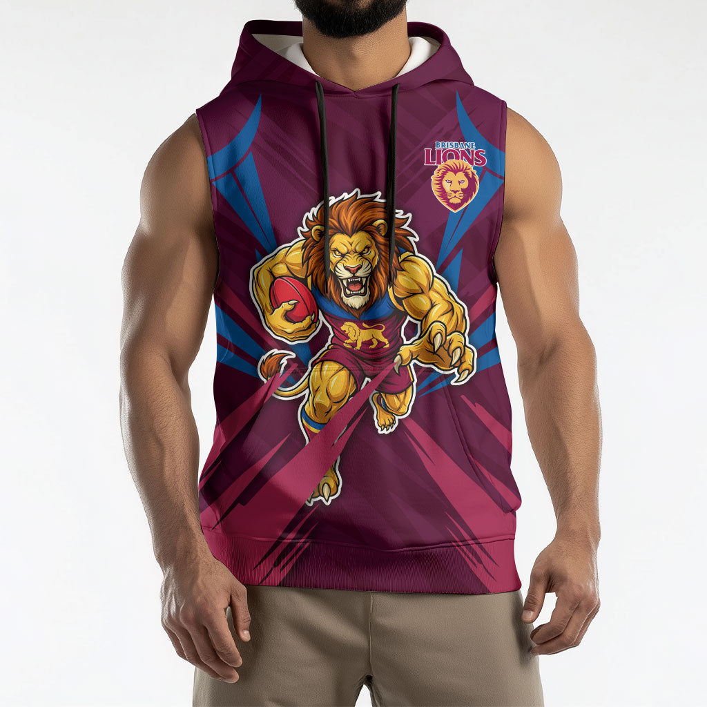 Brisbane Lions Australian Football Sleeveless Hoodie Powerful Lion Mascot - Bold Team Colors