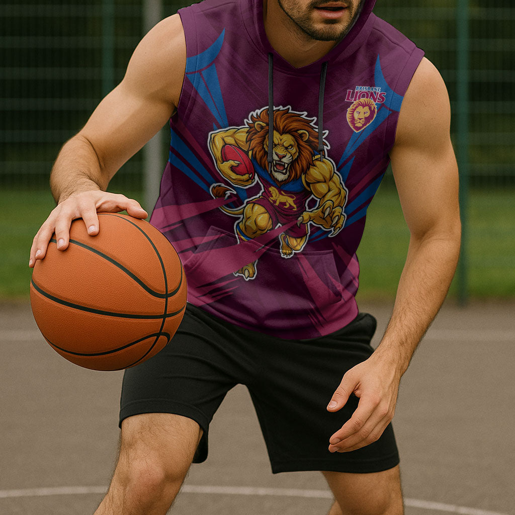 Brisbane Lions Australian Football Sleeveless Hoodie Powerful Lion Mascot - Bold Team Colors