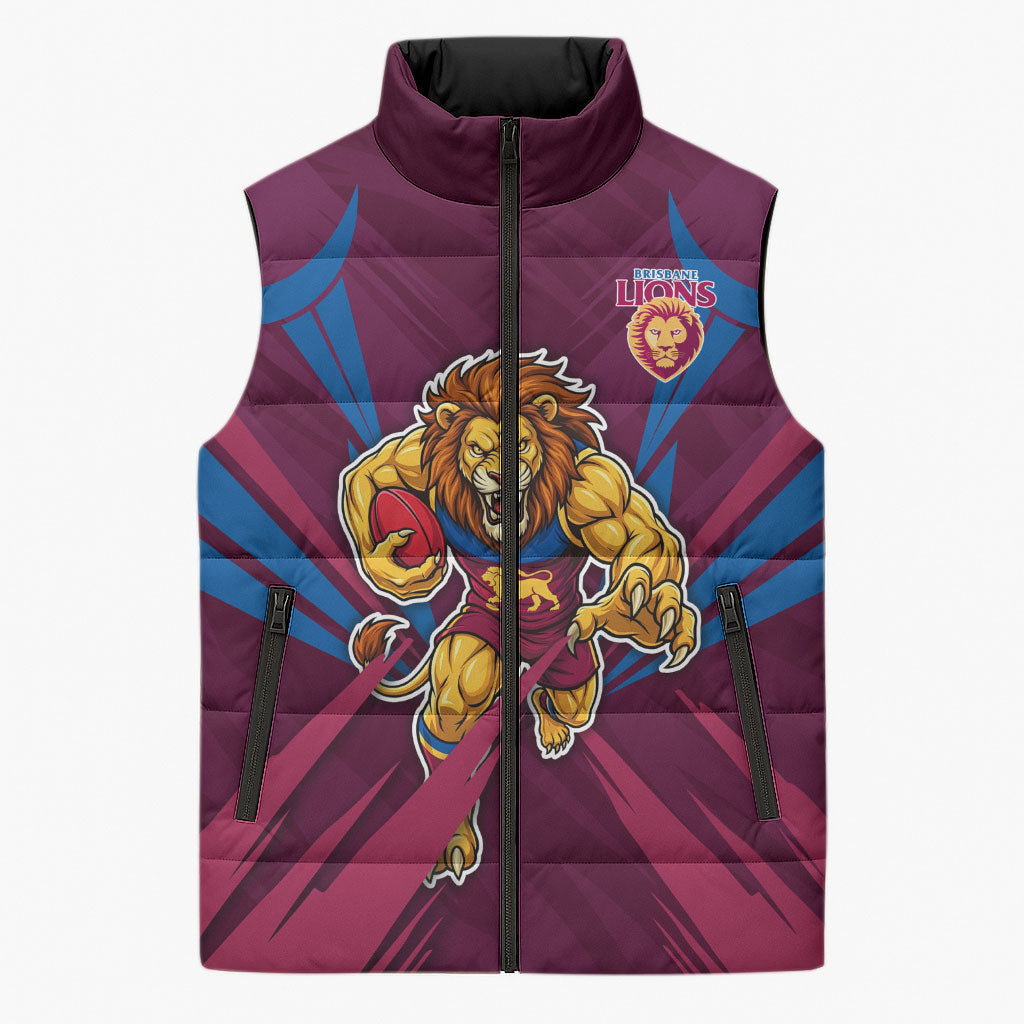 Brisbane Lions Australian Football Sleeveless Puffer Jacket Powerful Lion Mascot - Bold Team Colors