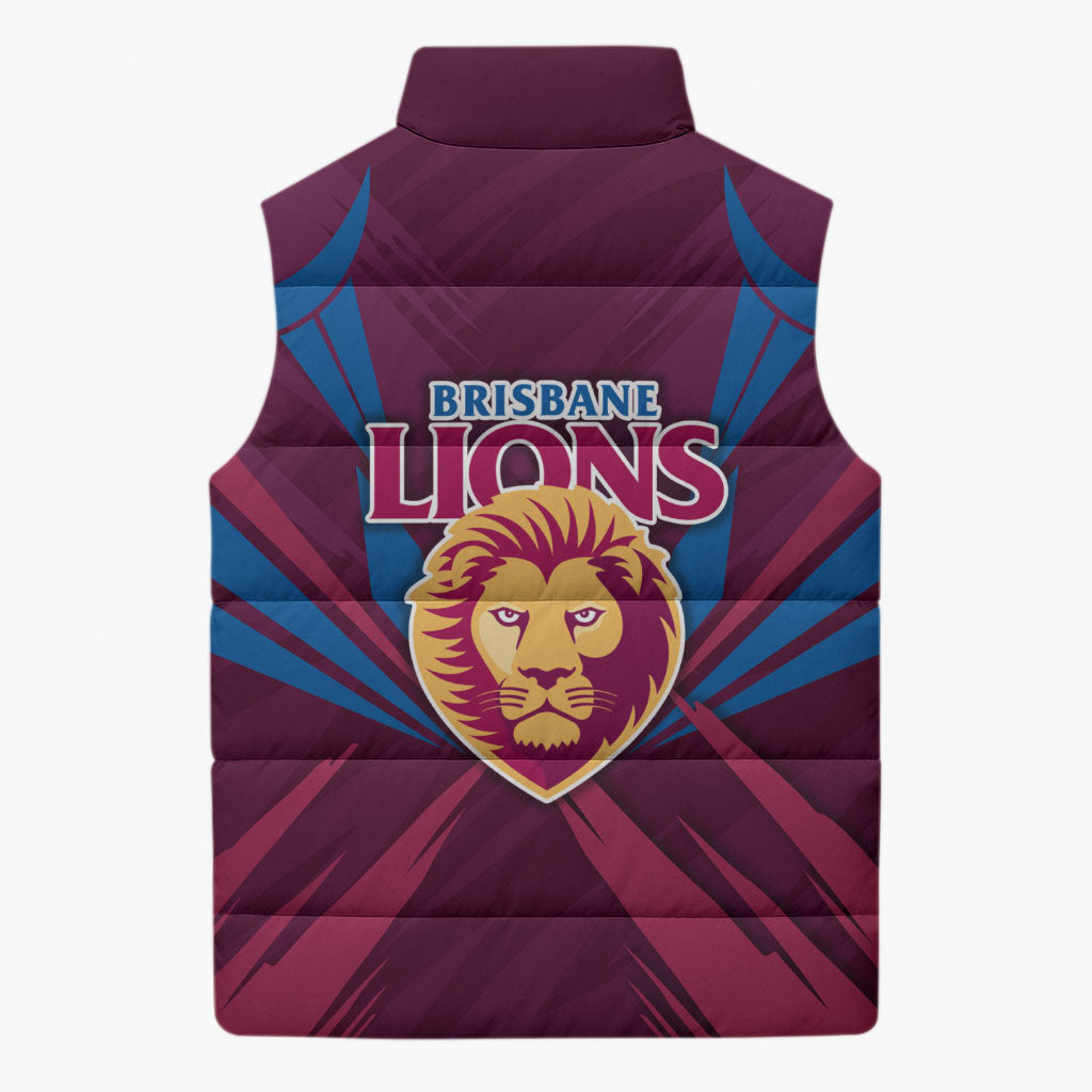 Brisbane Lions Australian Football Sleeveless Puffer Jacket Powerful Lion Mascot - Bold Team Colors