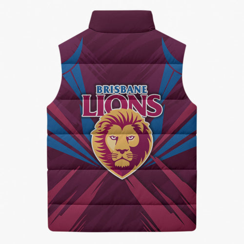 Brisbane Lions Australian Football Sleeveless Puffer Jacket Powerful Lion Mascot - Bold Team Colors