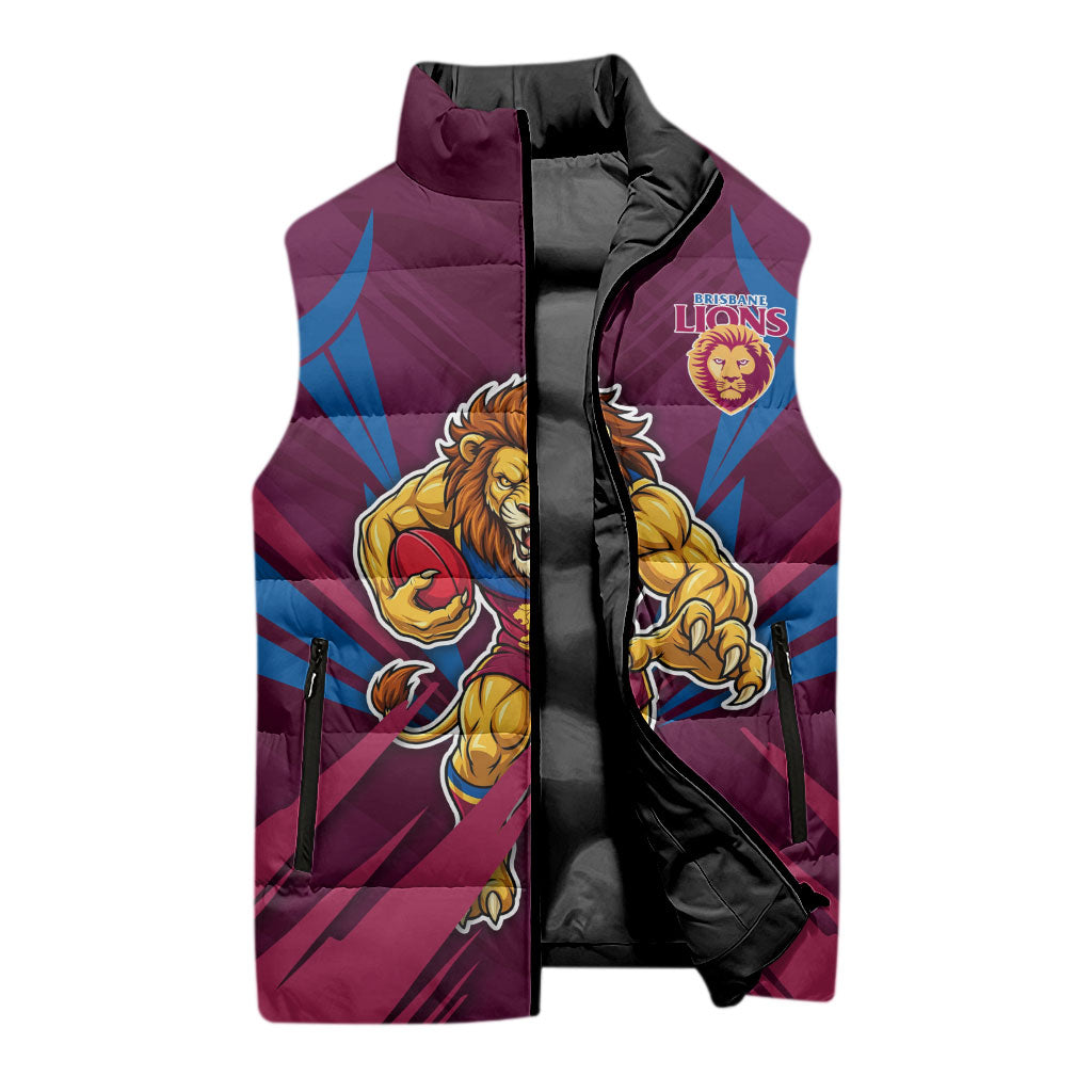 Brisbane Lions Australian Football Sleeveless Puffer Jacket Powerful Lion Mascot - Bold Team Colors