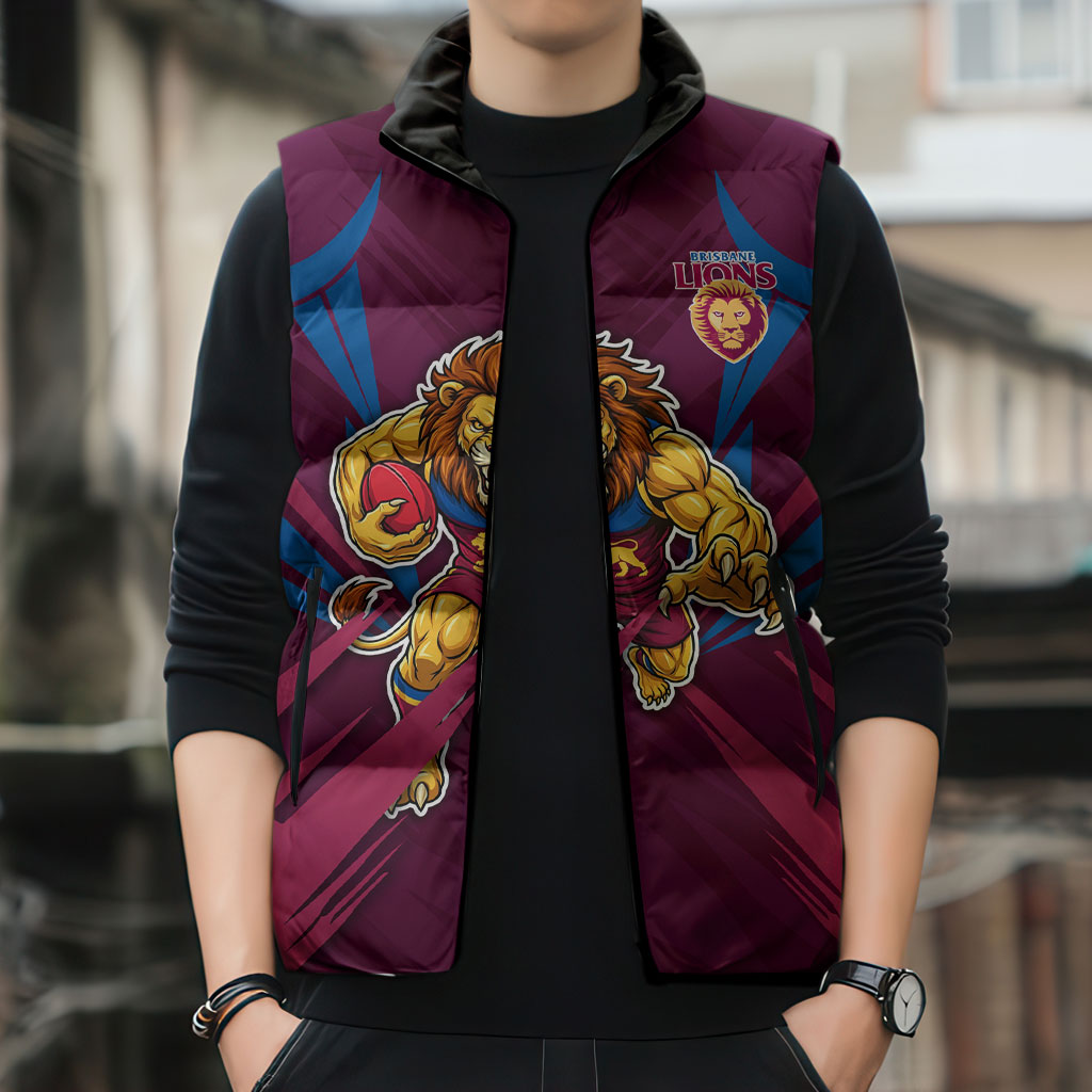 Brisbane Lions Australian Football Sleeveless Puffer Jacket Powerful Lion Mascot - Bold Team Colors