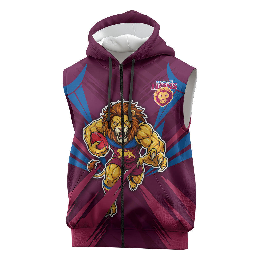 Brisbane Lions Australian Football Sleeveless Zip Hoodie Powerful Lion Mascot - Bold Team Colors