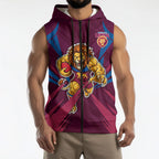 Brisbane Lions Australian Football Sleeveless Zip Hoodie Powerful Lion Mascot - Bold Team Colors