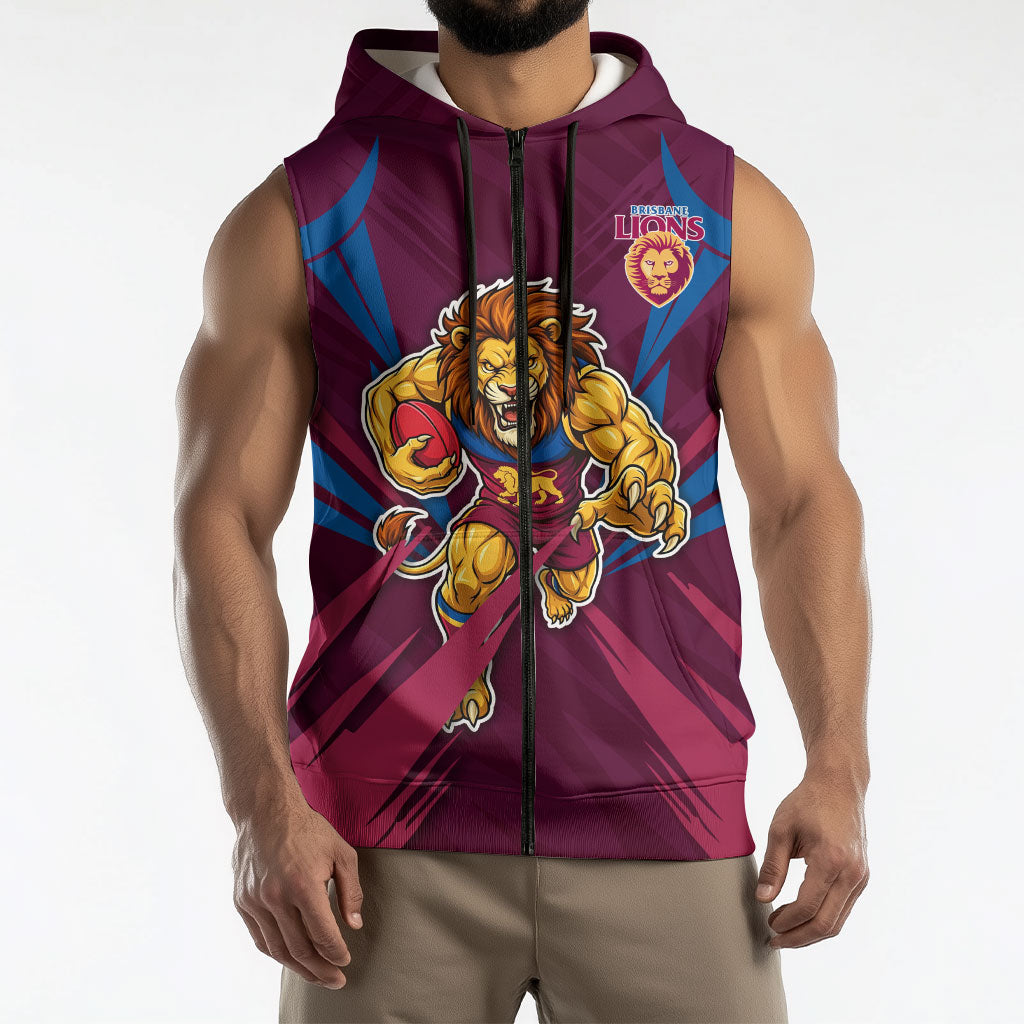 Brisbane Lions Australian Football Sleeveless Zip Hoodie Powerful Lion Mascot - Bold Team Colors