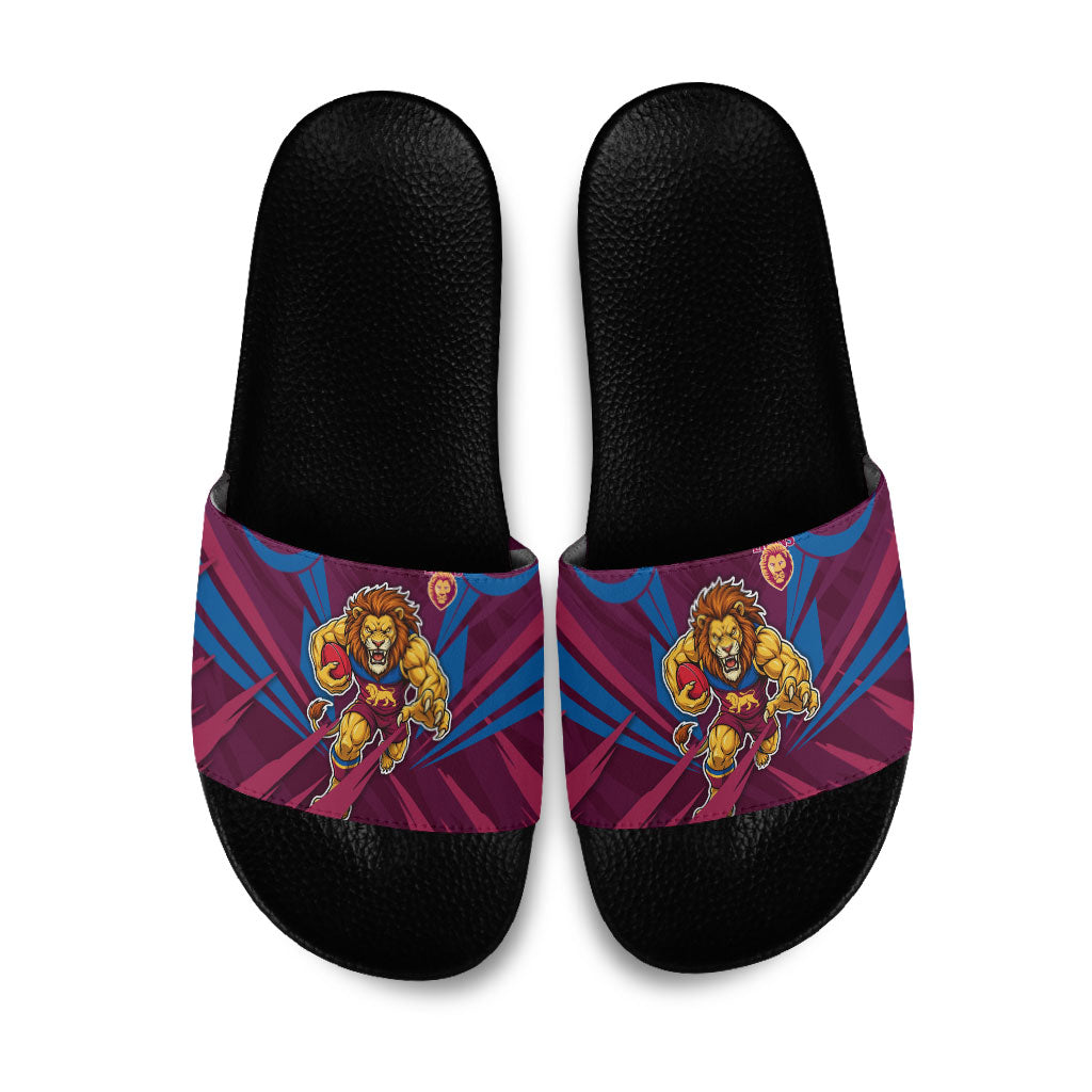 Brisbane Lions Australian Football Slide Sandals Powerful Lion Mascot - Bold Team Colors