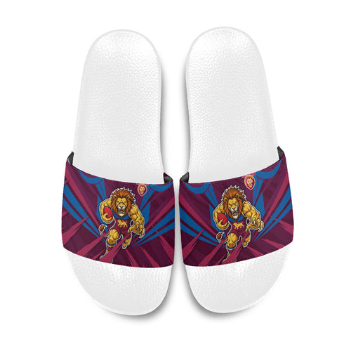 Brisbane Lions Australian Football Slide Sandals Powerful Lion Mascot - Bold Team Colors