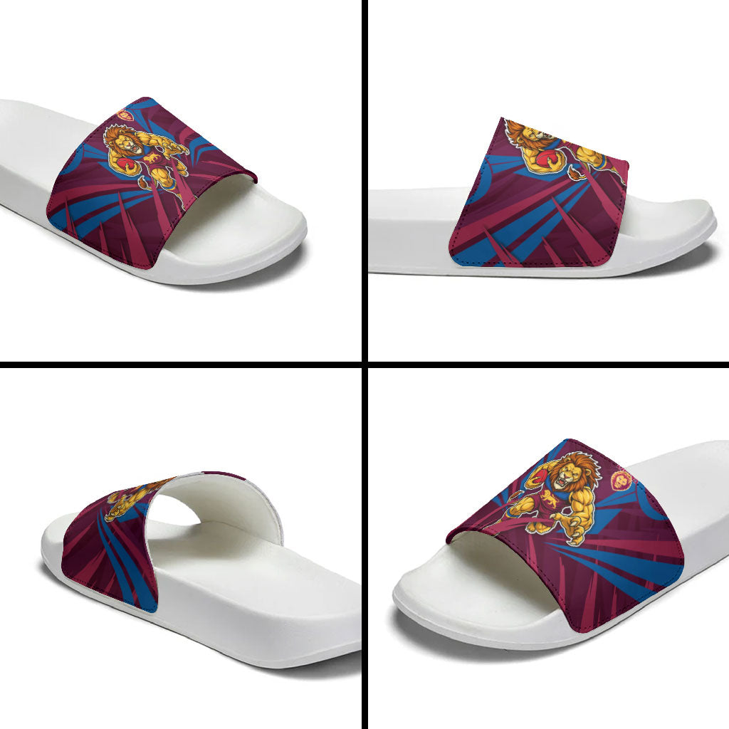 Brisbane Lions Australian Football Slide Sandals Powerful Lion Mascot - Bold Team Colors