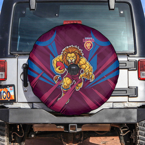 Brisbane Lions Australian Football Spare Tire Cover Powerful Lion Mascot - Bold Team Colors